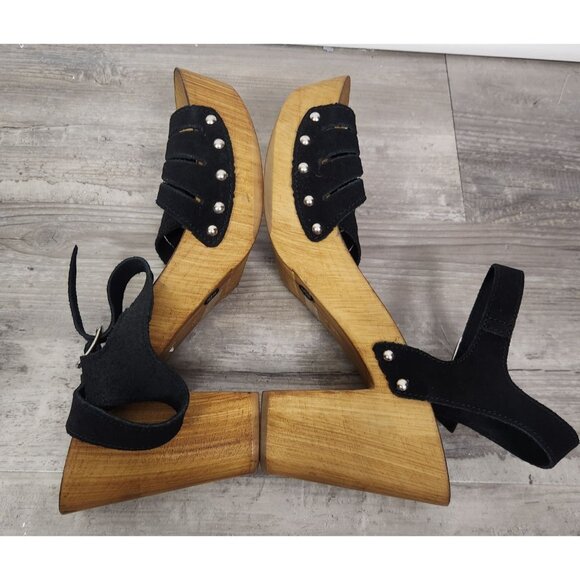 Charles David Women's Sz. 42/10.5 Black Leather Platform Open Toe Sandals - Picture 5 of 8